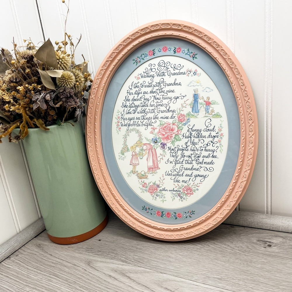 Home Interiors Walking With Grandma Oval Picture Poem Homco Vintage 11x13.5"